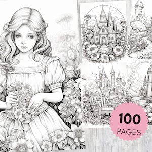 100 Vintage Fairytale Coloring Pages for Adults- Png pdf jpg download