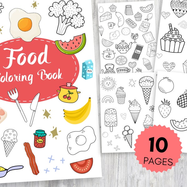 Food Coloring Pages, 10 Printable Recipe Coloring Pages for Kids, Boys, Girls, Teens, Color & Write Down Its Ingredients, Instant Download