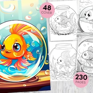 230+ Pages, Fish Bowl Coloring Pages, For Adults and Kids, Printable Coloring Book, Aquarium Coloring, Digital Download