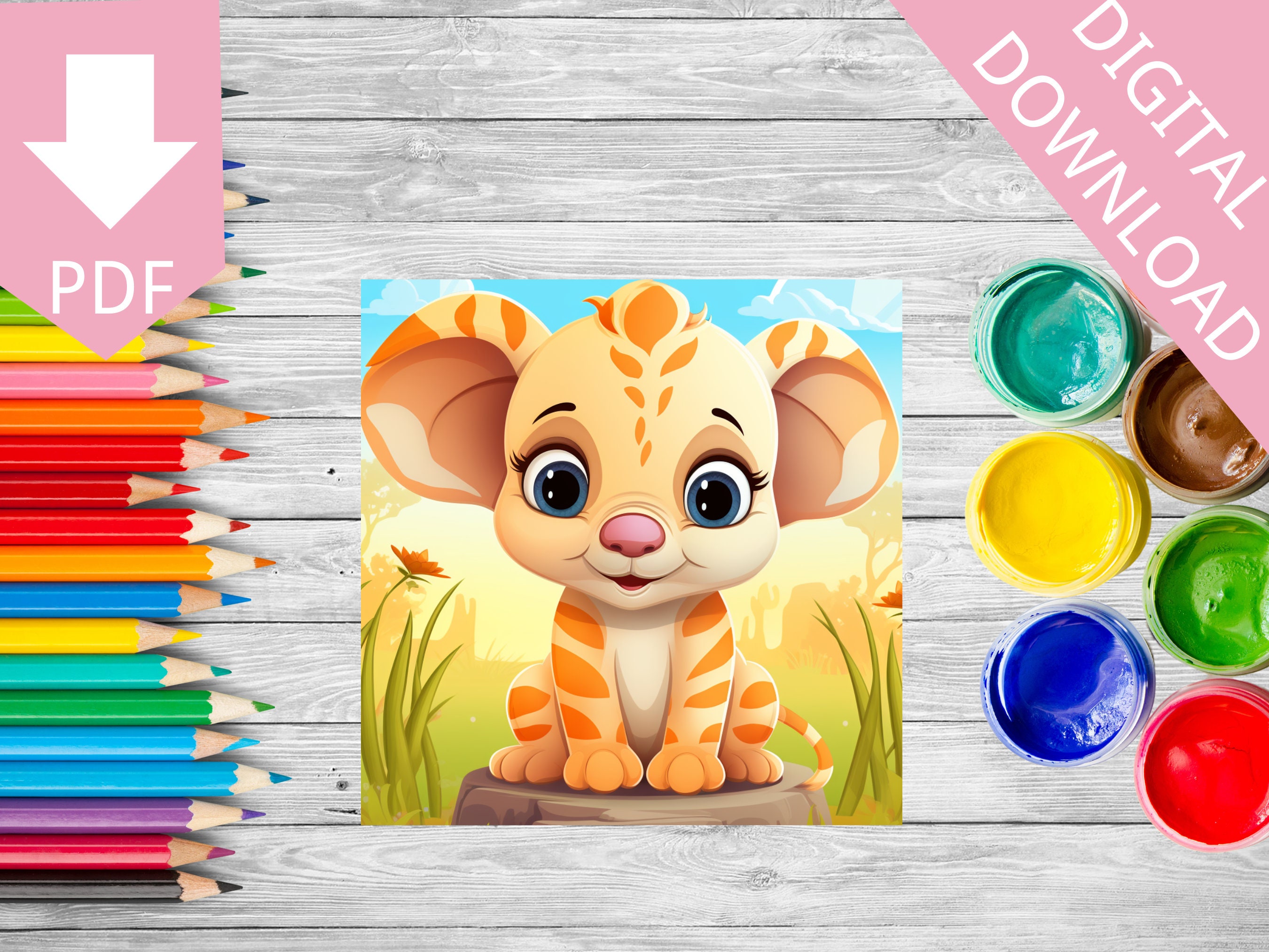 Cute Safari Animals Coloring Book for Kids and Toddlers, Jungle Baby ...