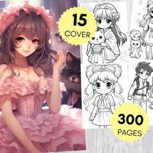 Anime Princess 300 Page Cute Manga Fantasy Greyscale Coloring Book, Coloring Pages for Children & Adults, Instant Download, Printable PDF