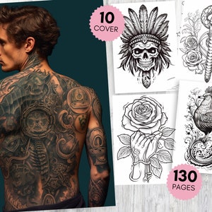 130 Printable Tattoos Coloring Pages for Kids and Adults , Grayscale Adult Coloring Book PDF, Printable Cute Tattoo Coloring Sheets