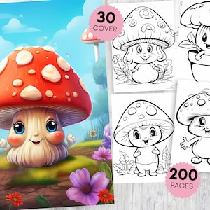 200 Mushroom Coloring Book for Kids and Adults | Cute Mushroom Coloring Book | Adorable Fungi Coloring Pages