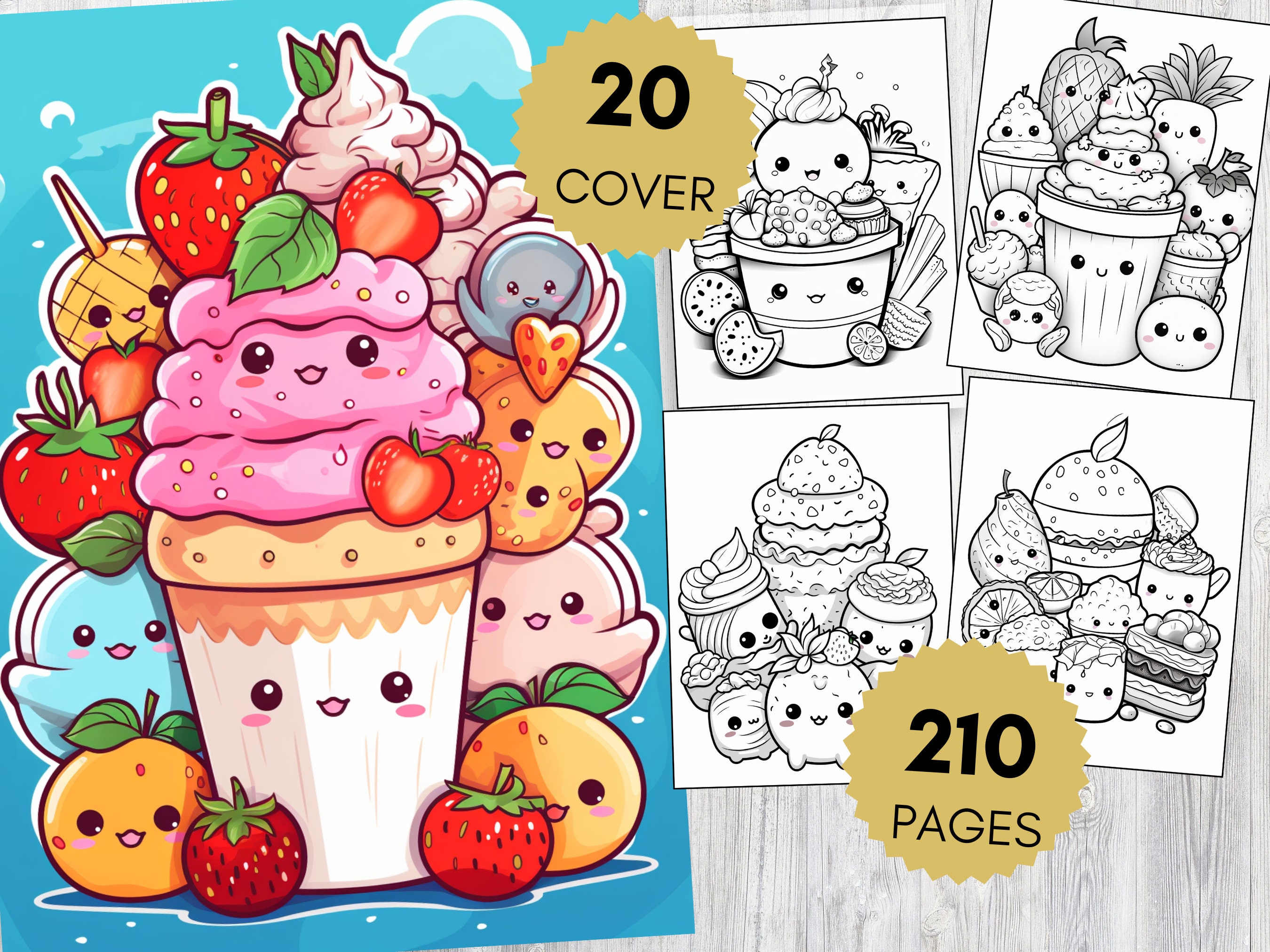 200 Cute Kawaii Food Coloring Pages for Kids, Printable Kawaii Coloring ...