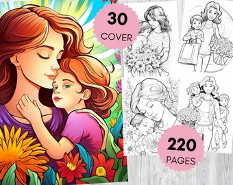 Mother’s Day Coloring Pages for Kids, Heartwarming Mom and Child Art Book, Easy Family Activity, Floral Gift Printable, Digital Download