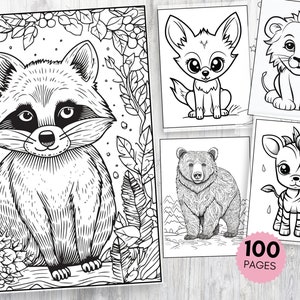 Wild Animals Coloring Book-Wild animals Coloring Pages-Wild Animals-lynx-deer-otter-takun-Grayscale Coloring book-Instant Download-PDF