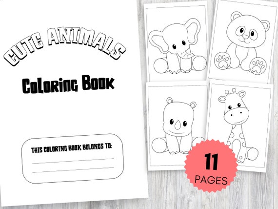 Cute Baby Animals Coloring Book for Kids, Preschool Toddler Coloring Pages, Easy Animal Activity Sheets, Printable Digital Download