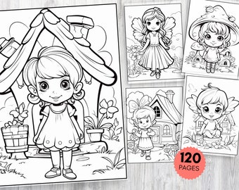 120 Cute Fairy Coloring Pages for Children & Adults - Beautiful Gift Fairies to Color for Kids - Girls Digital Coloring Pages - PDF