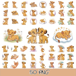 Simba and Nala PNG Bundle, Lion Cub Safari Clipart, Jungle Party Decorations