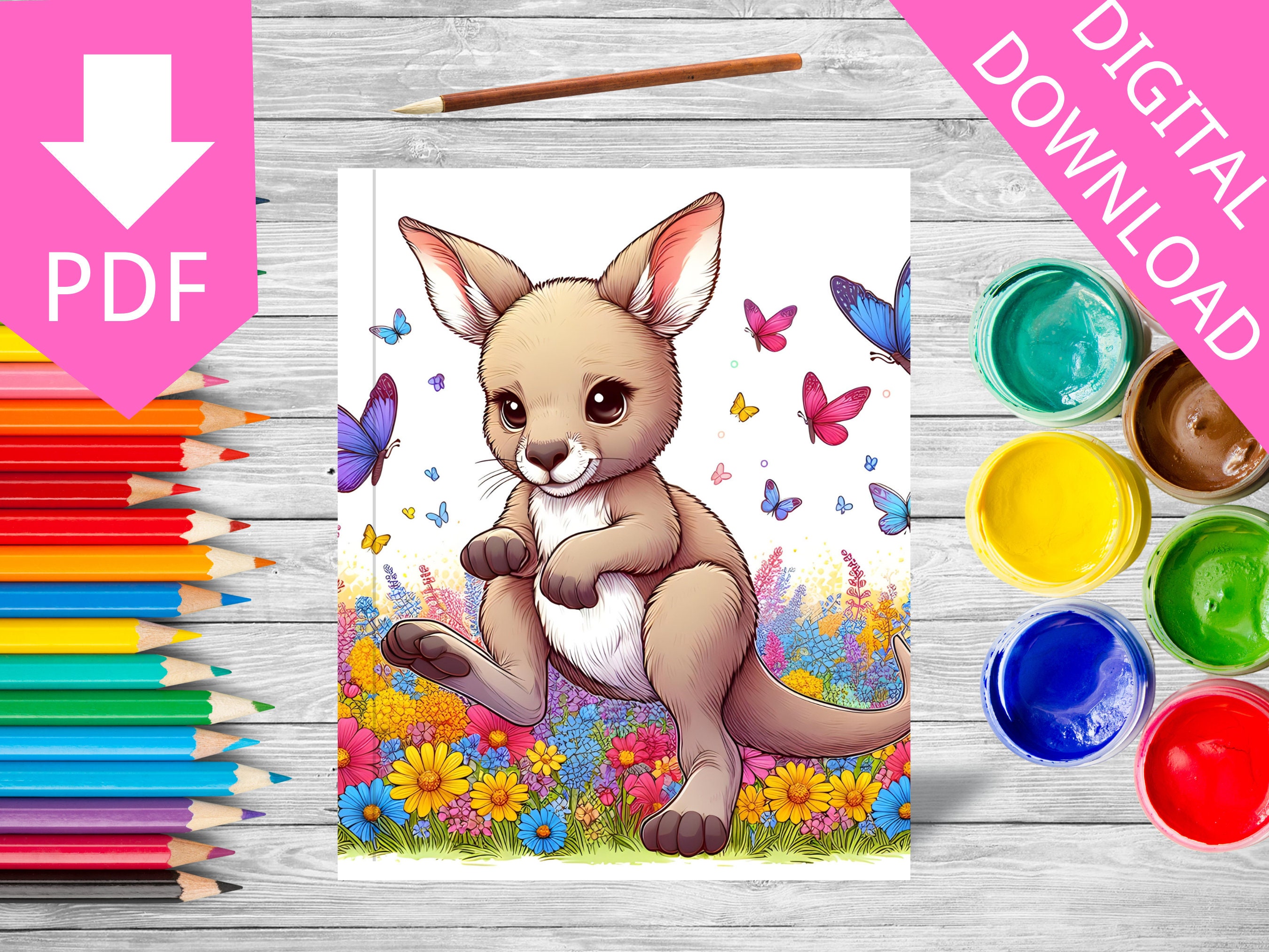 Baby Kangaroo Coloring Pages for Kids, Cute Wildlife Animal Coloring ...