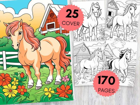 170 Printable Horse Coloring Pages, Horse Coloring Bundle, Coloring Book, Adults + Kids, Grayscale Coloring, Instant Download, PDF Coloring