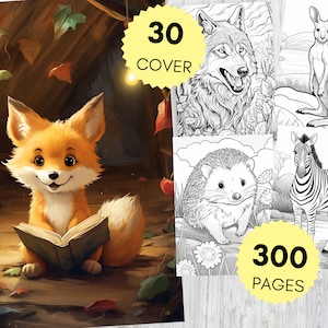 300 Wild Animals Coloring Book-Wild animals Coloring Pages-Wild Animals-lynx-deer-otter-takun-Grayscale Coloring book-Instant Download-PDF