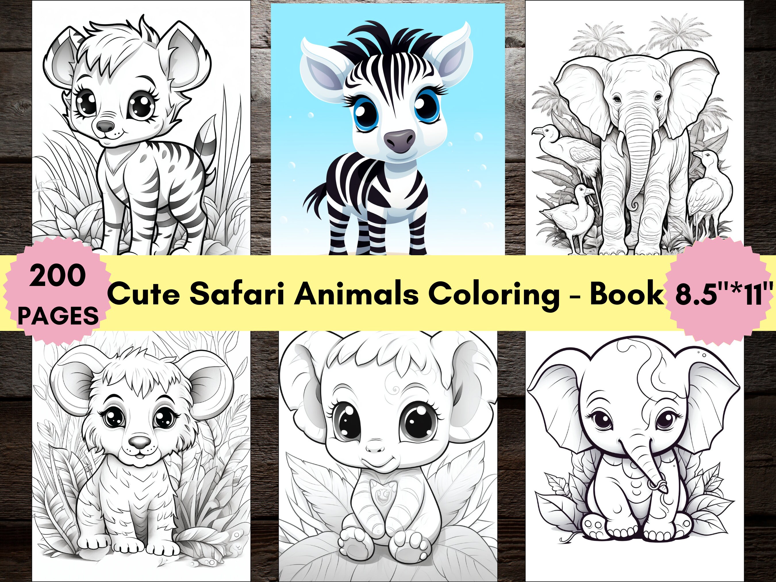 Cute Safari Animals Coloring Book for Kids and Toddlers, Jungle Baby ...