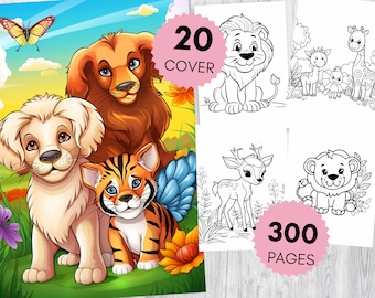 Cute Animal Coloring Pages for Kids and Adults, Fun Printable Animal Art Book, Forest and Safari Friends Set for Creative Relaxation