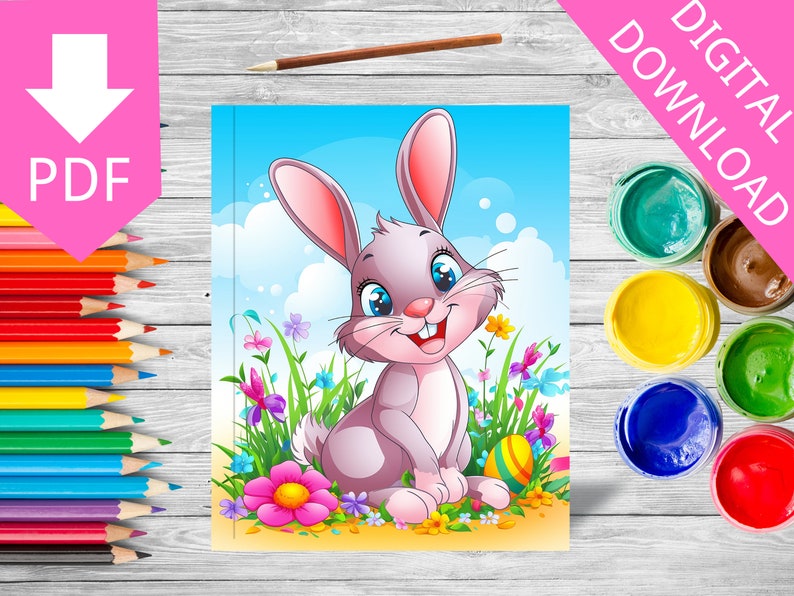 Cute Easter Bunny Coloring Pages for Kids and Adults, Spring Egg and ...