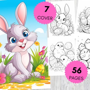 56 Happy Easter Coloring Pages for Kids and Adults - Printable PDF - Happy Easter Designs - Relaxing Art Activities - Instant Download