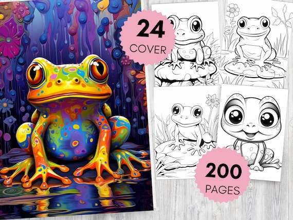 Cozy Frog Coloring Book for Kids and Adults, Cute Relaxing Frog Coloring Pages Bundle, Animal Art Therapy Book, Digital Download