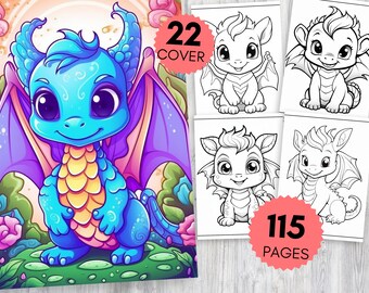 Dibujos de dragones para colorear para niños, libro para colorear de criaturas fantásticas, arte mágico imprimible para relajarse y divertirse, descarga digital