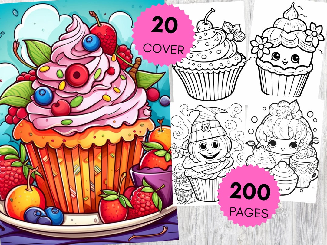 Sweet Cupcake Coloring Pages for Kids and Adults, Fun Dessert Coloring ...