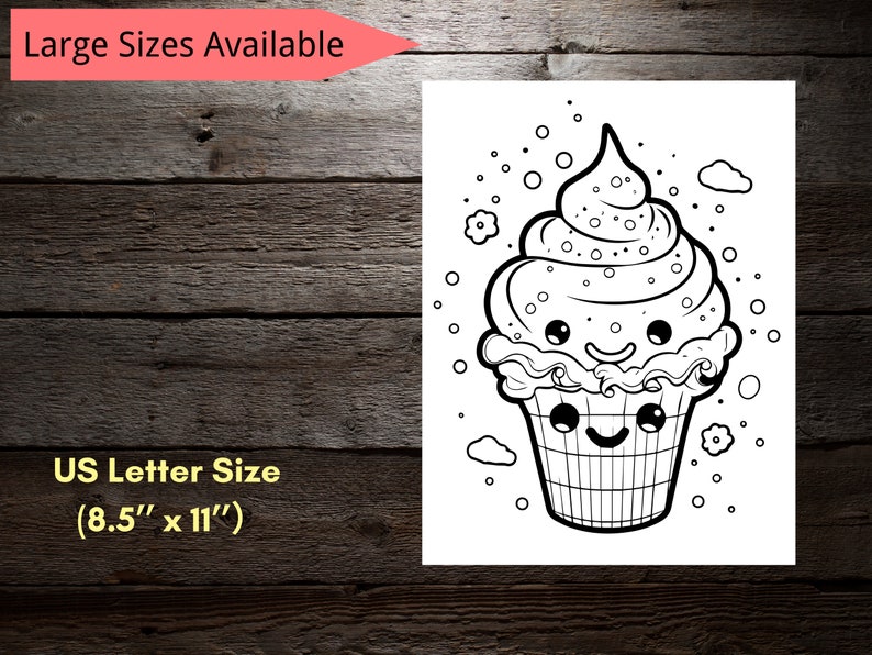 Cute Kawaii Ice Cream Coloring Book, 30 Page Coloring Book Featuring