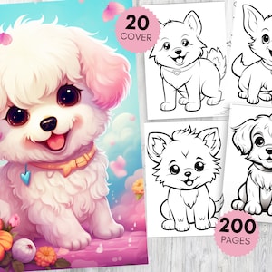 Chiens mignons à colorier - 200 pages à colorier pour adultes et enfants Imprimable en téléchargement numérique PNG Article le plus vendu Article le plus populaire