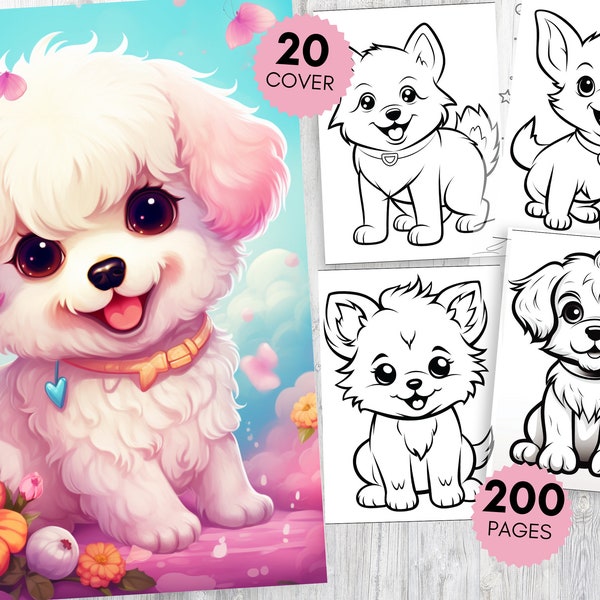 Cute Dogs Coloring Pages - 200 Pages Adult and Kid Coloring Pages Printable Digital Instant Download PNG Best Selling Item Most Popular Item