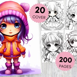 Anime Cute Chibi Beach Girls 32 Page Manga Coloring Book, Greyscale Coloring Pages for Children & Adults, Instant Download, Printable PDF