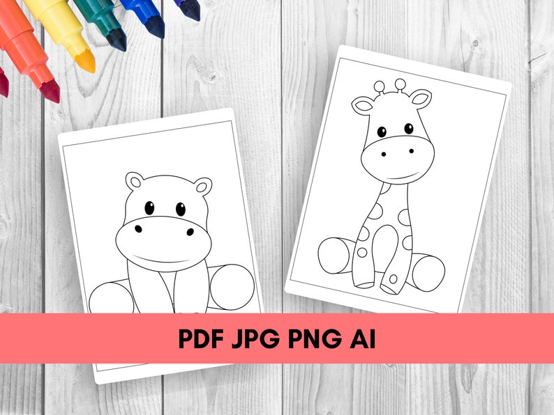 Cute Baby Animals Coloring Book for Kids, Preschool Toddler Coloring Pages, Easy Animal Activity Sheets, Printable Digital Download image 3