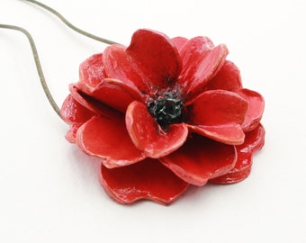 Collier coquelicot, collier coquelicot, collier rouge, papier mâché, coquelicots