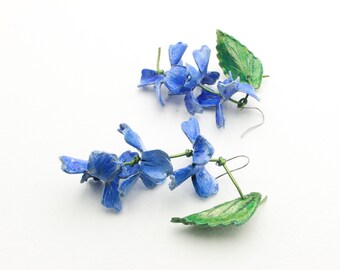 Maxi Orecchini "Glicine Floribunda Blu", orecchini leggeri,  orecchini romantici,cartapesta, orecchini voluminosi ,orecchini celesti,