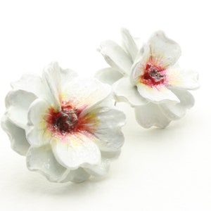 Large Floral Earrings in Lecce Papier Mache Handmade | Italian Artisan Jewelry | Unique White Lightweight Earrings for Women