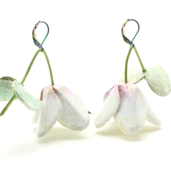 The white bells, light earrings, pendant earrings, romantic earrings, papier-mâché, white earrings, wedding earrings