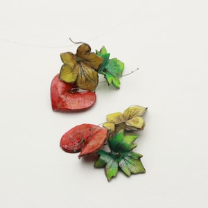 Handmade papier-mâché earrings, hand-painted autumn leaves, eco-friendly, lightweight and unique, inspired by nature.