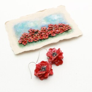 Orecchini  "Papaveri rossi" 2cm ,fatti interamente a mano ,  leggeri,orecchini rossi, orecchini piccoli