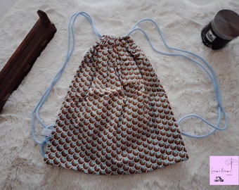 Lined backpack, in cotton with fan pattern