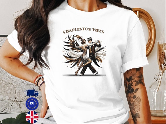 T-shirt vintage Charleston Vibes, t-shirt pour couple danse années folles,  chemise de soirée à thème Great Gatsby, amateurs de danse swing, cadeau
