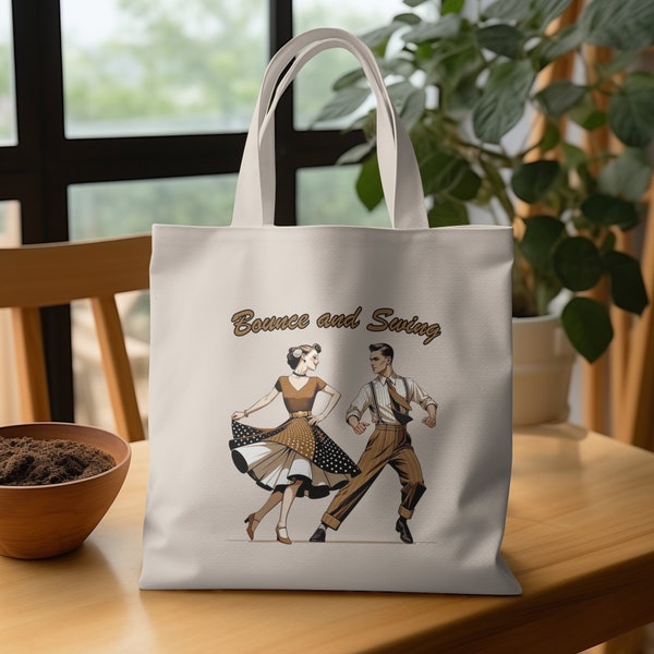 Vintage Swing Dance Tote Bag, Classic Dancers design, 1940s and fifties Style Fashion Accessory, Unique Gift Idea, Lindy Hop rockn'roll gift