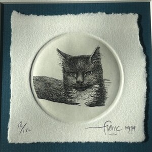 Original Franc van Oort Etching “Cat” (1994) – Signed Limited Edition 18/150, Framed