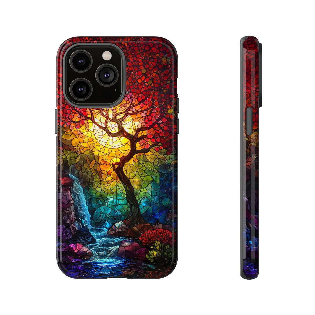 Stained Glass Tree iPhone Case Cute Bright for iPhone 16 15 14 13 12 11 ...
