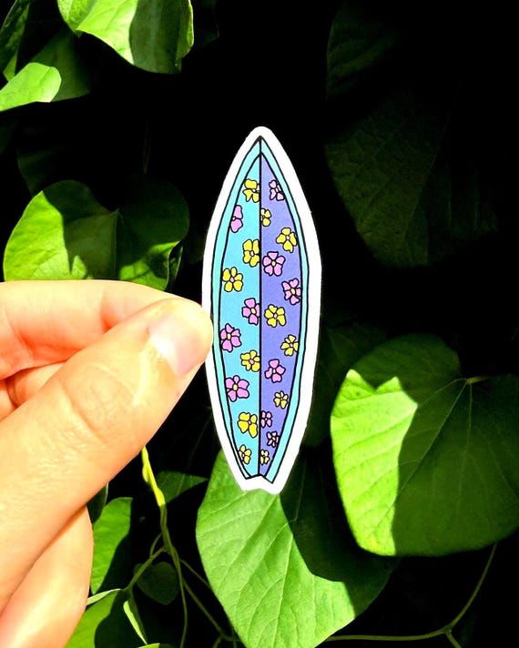 Autocollant Planche de Surf Florale, Autocollant Ocean, Autocollant Surf, Autocollant Tropical, Cadeau Surf, Fan de Surf, Decor Tropical
