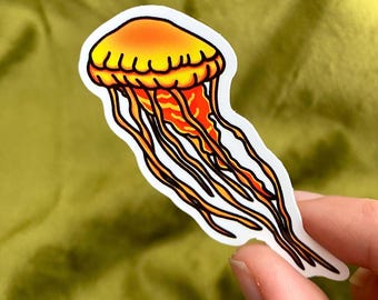 Orange Jellyfish Sticker, Animal Sticker, Fish Stickers, Ocean Sticker, Colorful Sticker, Jellyfish, Fish Lover, Gift for Her, Sticker