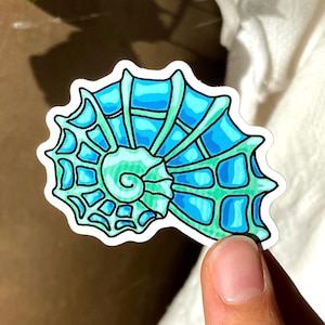 Autocollant Coquillage Bleu, Autocollant Coquille, Autocollants de Ocean, Autocollant Marin, Fan de Ocean, Autocollant Coloré, Turquoise