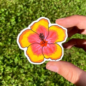 Autocollant hibiscus orange, autocollant fleur, hibiscus, fleur tropicale, autocollant floral, décor tropical, autocollant vinyle, cadeau