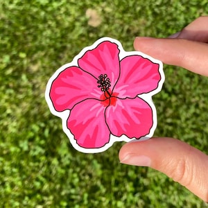 Rosa Hibiskus-Aufkleber, Blumenaufkleber, Hibiskus, tropische Blume, Blumenaufkleber, tropisches Dekor, Vinyl-Aufkleber, Geschenkidee