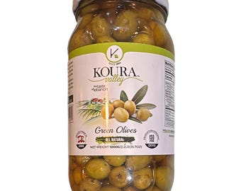 Koura Valley Green Olives 1000g (2.2 lbs) Imported from Lebanon