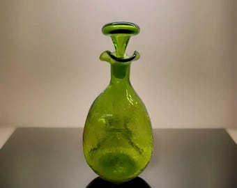 Blenko Glass 49 Decantador de três lados com grama verde rachada
