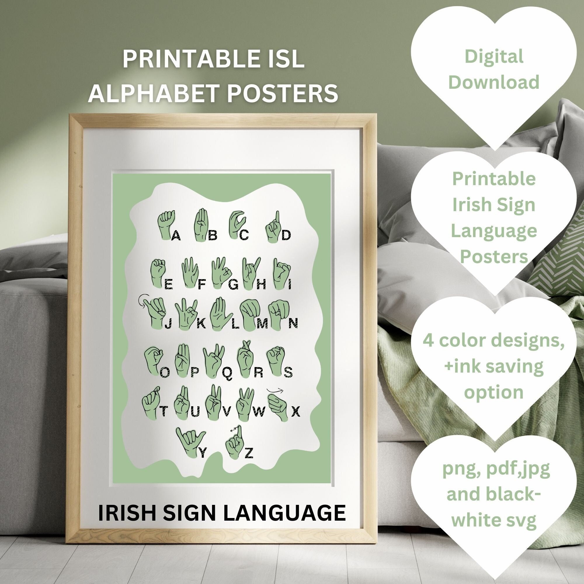 Printable Irish Sign Language Alphabet Poster Digital Poster Sign