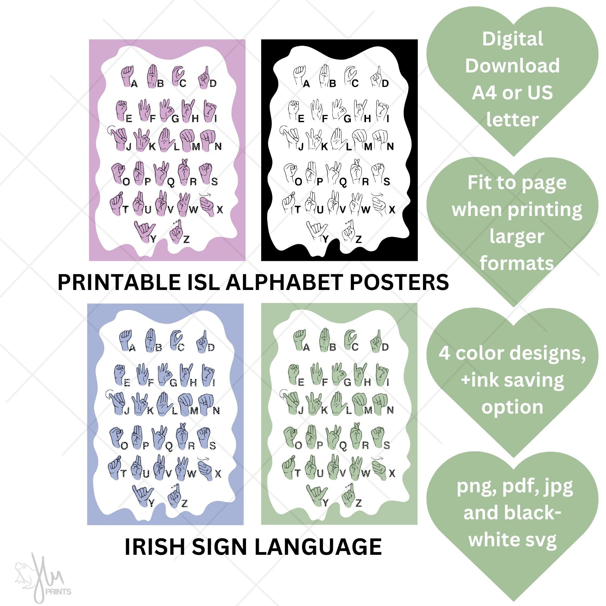 Printable Irish Sign Language Alphabet Poster Digital Poster Sign