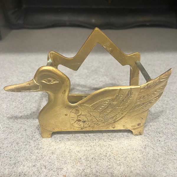 Vintage brass duck mail or napkin holder