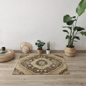 3x4 Rug, Oushak Rug,3x4 Small Rug, 3x4 Vintage Small Rug, Anatolian Rug, Mini Turkish Rug, Natural Small Rug,Wool Rug,Handmade Rug, 842